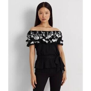 NWT LAUREN RALPH LAUREN Women's BLOUSE XL  Embroidered TOP Off-the-Shoulder